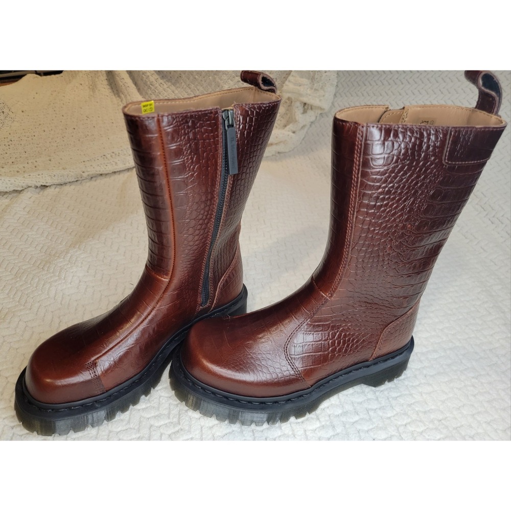 Dr. Martens REJENA Croc Embossed Leather Boots Mocha Brown Women's Size 7